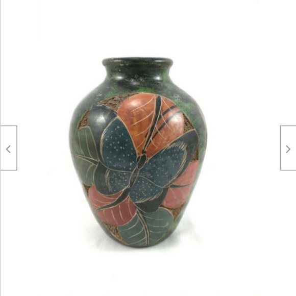 Etched Ceramic Vase Nicarauguan Monkey Butterfly & Turtle Design 6" Tall - Picture 2 of 5